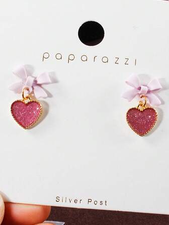 1对红色蝴蝶结心形耳环 情人节耳环（不含贺卡）