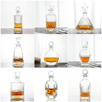 经典威士忌酒瓶，带塞透明玻璃酒瓶/酒壶，父亲节礼物，男士礼物，搬家礼物，适用于红酒威士忌白兰地波本朗姆酒，家居装饰，居家好物