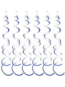 6pcs Magenta/Blue/Yellow Spiral Streamer Hanging Decorations, PVC Curly Garlands For Windows, Corridors, Ceilings, No Electricity Needed, No Feathers, Suitable For Birthday, Wedding, New Year, Graduation, General Party Decor