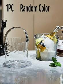 1 pieza Balde de hielo transparente con asa, balde de hielo transparente con textura de onda y asa con diseño de gato negro - plástico grueso y duradero, ideal para el hogar, exteriores, bar, fiestas y festivales - selección de color al azar