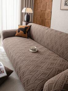 1pc 3D Sofa Cover, Multifunctional Full Wrap Sofa Protector, Solid Color Geometric Pattern Design, Holiday Decor Sofa Slipcover, High Elasticity All-Inclusive Sofa Cover, Suitable For All Seasons - Brown - View 7