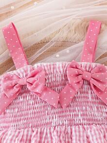 女童 2 件套可爱 3D 蝴蝶结装饰无袖荷叶边背心和西瓜刺绣荷叶边短裤套装