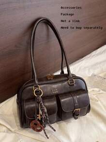 Borsa classica alla moda in tessuto PU impermeabile di colore unito, con decorazione a motivo di lettere, multitasche, a conchiglia, a spalla, sotto braccio, adatta per viaggi, shopping, pendolarismo, feste, appuntamenti, vestiti per il Capodanno. Pendenti e borse devono essere acquistati separatamente, non in bundle.