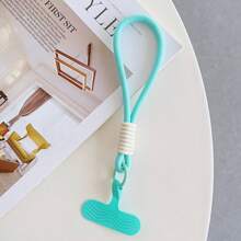 1pc Dopamine Color Block Short Wrist Strap Keychain Phone Lanyard With Silicone Anti-Lost Clip