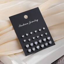 Set Anting Zirkonia Sederhana 24 Buah untuk Wanita, Hadiah Liburan dan Kencan. - Perak - View 2