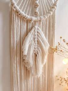 1pc Handmade Macrame Wall Hanging Decor, Bohemian Wall Decor Tassel Dream Catcher, Wall Art For Home And Apartment Decor, Perfect Gift For Housewarming, Yoga And Meditation Room Decor, Wall Hanging For Spiritual Space(Without Lights) Bedroom Decor Home Decor