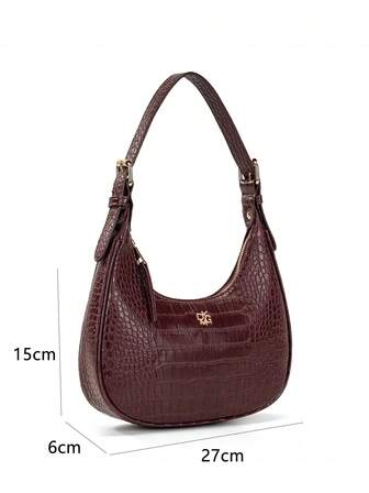 DK DKMG 1st vinröd krokodilkorn PU-läder Handväska för kvinnor Axelväska Halvmåneformad väska, Mode Elegant Mångsidig för fest, avslappnad, dating, lätt och lämplig för dagligt bruk, present