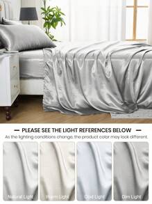 3/4pcs Satin Fitted Sheet Set, Bedding Set, Bed Sheets, Solid Color Bed Sheet Set, Mattress Cover Set, Skin-Friendly Bed Cover Set,  Smooth, Soft And Comfortable Bedding For Bedroom, Mattress Protector For Bedroom, Halloween Gift, 1pc Flat Sheet, 1pc Fitted Sheet With 1/2pcs Pillowcase, Deep Pocket, For Single, Twin, Full, Queen And King Bed Sizes, Machine Washable