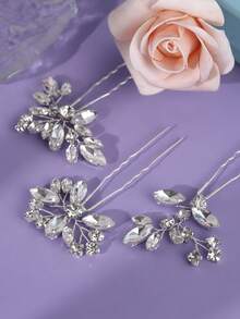 3件套水晶婚礼发饰套装，手工水钻新娘发夹，伴娘发饰 - 銀色 - 查看 8