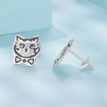 1 paire de boucles d'oreilles à tige en argent sterling 925 mignonnes en forme de chat, boucles d'oreilles à anneau pour animaux de compagnie pour fille femme, bijoux pour fête, cadeau d'anniversaire