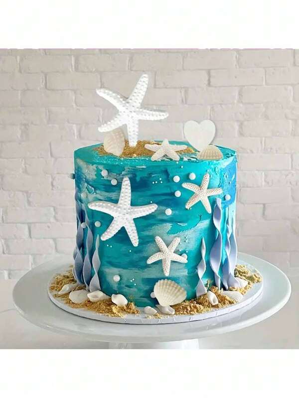 10 pezzi di decorazioni per torte a forma di stelle marine e conchiglie, incluse stelle marine e conchiglie, adatte per feste sulla spiaggia, compleanni, matrimoni, festa di nascità, decorazioni per torte