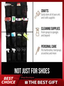 [1pc](Black) Over The Door Shoe Organizer 12/28/35 Mesh Pockets (145cm*32cm/57"*13", 180cm*48cm/71"*19", 170cm*67cm/67"*26") - 4.23/7.16/10.26oz Polyester Non-Woven Storage Bag For Sneakers,Heels,Sandals,Toys - Space Saving Hanging Closet Organizer With Reinforced Hooks,Modern Minimalist Design For Home