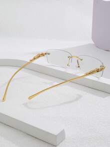 1 pieza Gafas sin montura con borde dorado y estampado de leopardo, de estilo retro y sin graduación, adecuadas para uso diario de negocios y casual, nueva llegada de verano - Dorado - Ver 3
