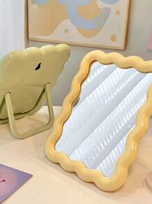 1pc Ins Style Wave Desk Mirror, Candy Color Cute Wall-Mounted/Tabletop Single-Sided Makeup Mirror For Student Dorm Room School Decor School Surprise Dormitory Decor Back To School