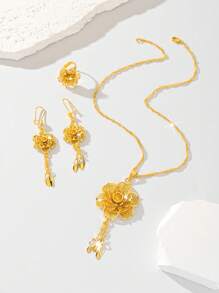 Conjunto de joyería de mujer elegante y dulce, con colgante, pendientes y anillo, chapado en cobre de 24k, adecuado para joyería de boda, regalo para la madre