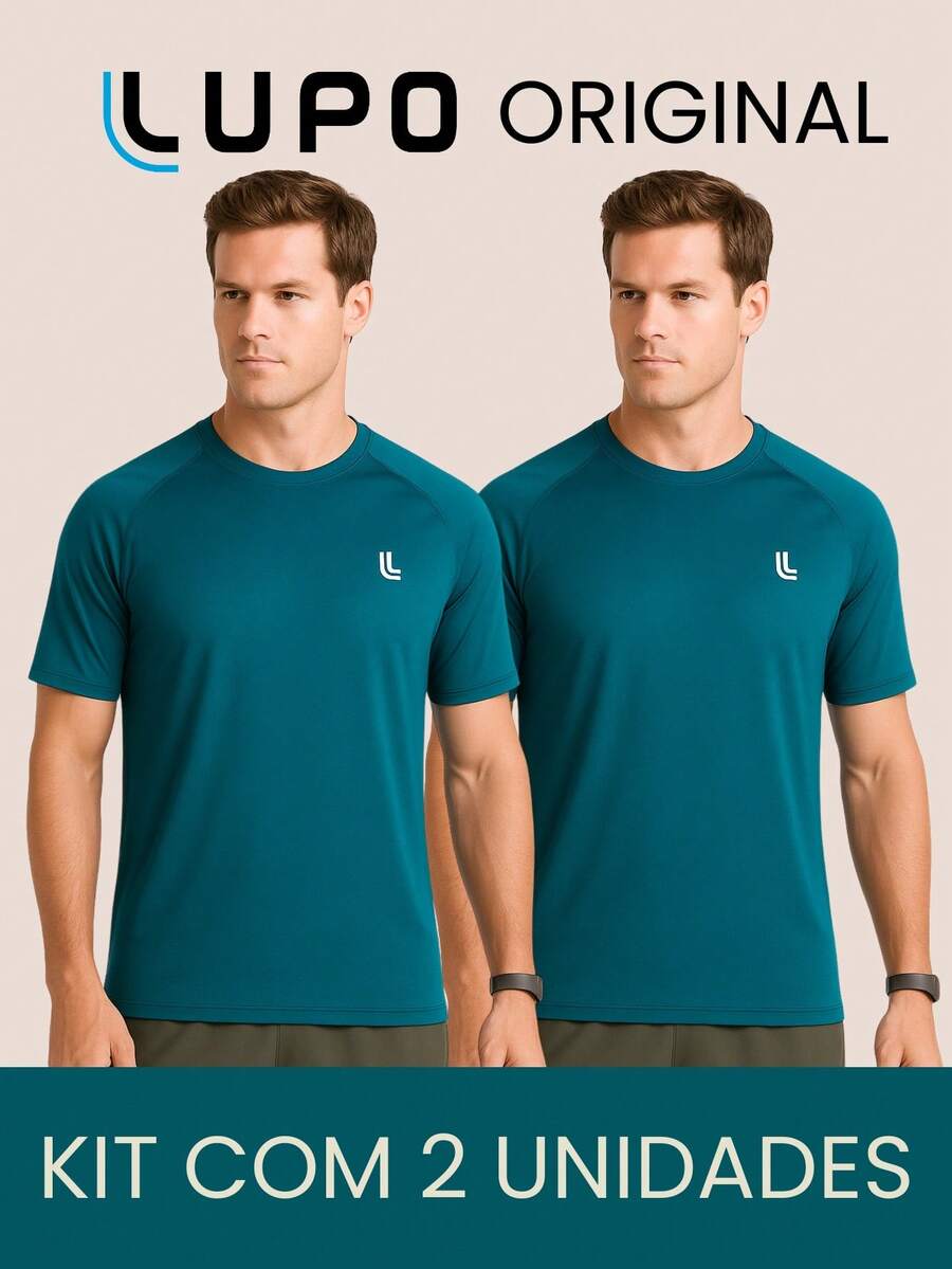 Kit 2 Men's Dry Fit Half Sleeve Basic Training Fitness Performance T-Shirts Lupo Sport Gym - màu xanh lá - Xem 1