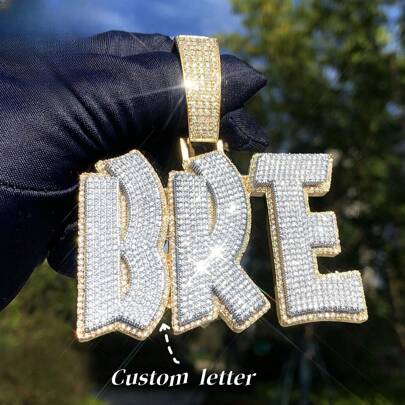 DIY Patchwork Dual-Tone English Letter Pendant Copper Cubic Zirconia Versatile Men Necklace