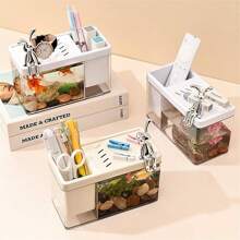 1 Stück multifunktionaler transparenter Schreibtischaquarium und Blumentopf - Doppelnutzung, geeignet für kleine Goldfische und Amphibien - Mini Kampffischbecken, Büro Schreibtisch Kleinfischbecken, Stifthalter Aufbewahrungsfischbecken - Schaffe eine andere Schreibtischlandschaft