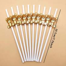 6 pièces/10 pièces/50 pièces/60 pièces Pailles en papier jetables pour fête avec décoration d'ours, de nid d'abeille et de pastèque. Pailles à cocktail pour décoration d'anniversaire, bal de promo et boisson. Vaisselle