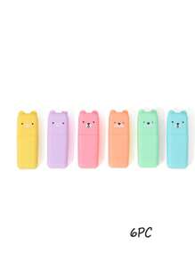 6pcs Colors/Set Cute Mini Bear Style Fluorescent Pen Macaron Color Oblique Tip Marker School Office Stationery Back To School