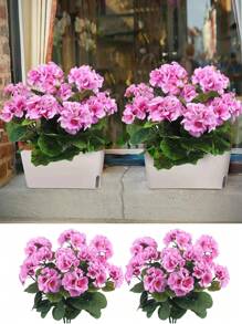 Geranios artificiales - Flores rosas realistas y hojas verdes. Para decoración tanto interior como exterior. Para decoración de bodas, jardines, porches, terrazas, cajas de ventana y macetas colgantes. Exhibiciones estacionales, resistentes a los rayos UV.