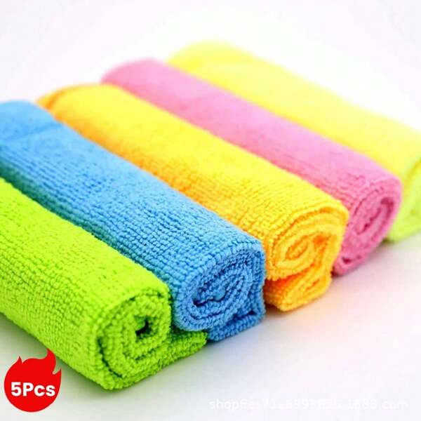 5pcs Highly Absorbent Super Microfiber Cleaning Rags, Thick Kitchen Dishwashing Cloths, Multi-Purpose Household Cleaning Wipes