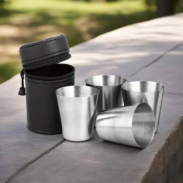 30ml Stainless Steel Mini Shot Glass Set, Outdoor Travel Camping Liquor Cup