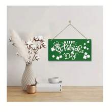 1pc Happy St. Patrick's Day Wooden Decor Sign - Farmhouse Wall Art With Green Clover Design, For Holiday Home And Party Decoration, Vacation Home Decor | Clover Themed | Twine Hanging Capability, Boho Style Decor