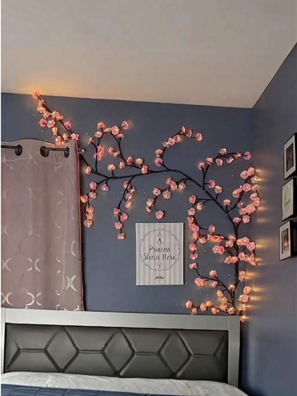 1 pezzo Ramo di fiori di ciliegio con luci a LED alimentate tramite USB, 230cm/7.54ft, luci decorative a grappolo, controllo a pulsante con 8 modalità, fiori artificiali realistici, adatti per decorazioni primaverili/estive da interno/esterno, matrimoni, San Valentino, Natale
