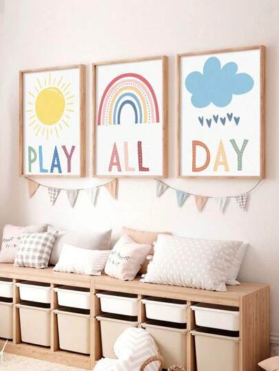 Juego de 3 impresiones en lienzo con motivos bohemios para guardería, decoración de habitación infantil, impresión en lienzo del sol, póster para sala de juegos, decoración de aula, señal de área de juegos, sin marco, arte moderno de pared de lienzo, pósteres para habitación, artículos de decoración de habitación, decoración del hogar, decoración de habitación estética, decoración occidental