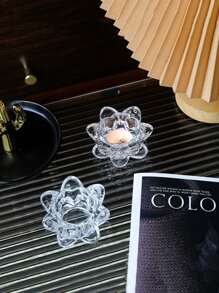 1pc Transparent Glass Lotus Candle Holder Fuel Supplies Butter Lamp Household Candle Base Holiday Wedding Ornaments