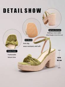 Green Rope Platform Wedge Sandals With Twisted Toe Strap, Waterproof Summer Vacation Casual High Heel Slide Slippers, Fashionable - Green - View 3