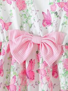 2 Pcs Set Little Toddler Girls Dress With Cardigan Floral Dresses Ruffle Shrug Sweaters Spring Full Clothes For 3-10 Y - Hồng - Xem 10