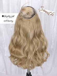 1pc V-Shaped Wavy Long Hair Extension, One Piece Clip In Hair Extensions, Natural Look And Volume Enhancement - Beige - View 9