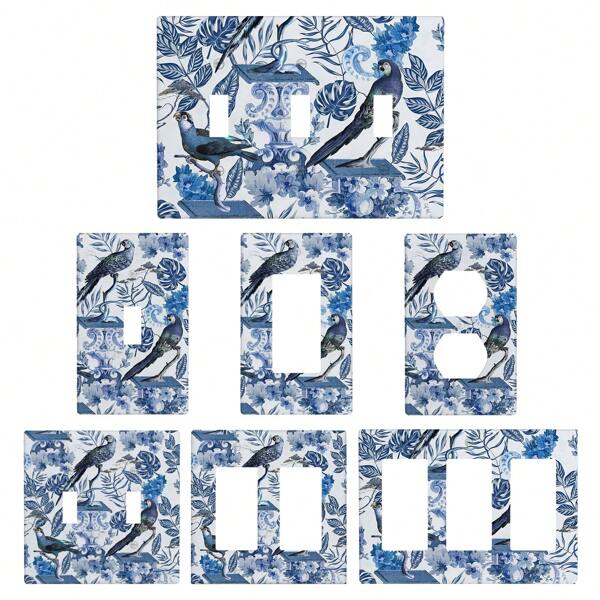1 pieza Placa decorativa con diseño de pájaro azul y flor para cubrir interruptor de luz o enchufe, accesorio decorativo para el hogar y la cocina
