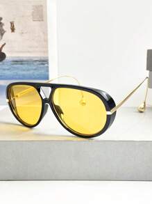 New Full Frame Fashion One-Piece Glasses, Gradient Lens, Retro Double Bridge Glasses, Distinctive Metal Temples, Suitable For Travel, Decoration And Holiday Outfits, Fashionable Glasses For Summer Beach Vacation,Outdoor,Travel