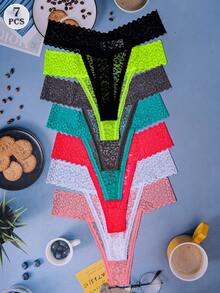 7件套女士豹纹低腰蕾丝丁字裤，性感 - 彩色 - 查看 1