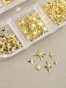 6 Grid 3D Stars Five-Pointed Star Metal Golden Jewelry Nail Art Decoration Metal Golden Triangle Square Starburst Cross Star Nail Jewelry Y2K Japanese Nail Charms Diy Nail Gems Supplies Nails