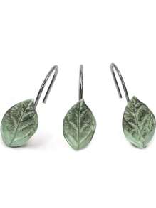 12pcs Green Leaf Decorative Shower Curtain Hooks - Rustproof Metal,Plant Theme Bathroom Accessories,For Spring,Green Room Decor Back To School