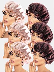 2pcs Plus Size Double-Layer Lace Trim Round Night Sleep Cap, Chemo Hat, Hair Cover Accessory For Women Valentine's Day Valentines