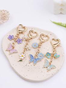 1pc Cute Flower Keychain Colorful Butterfly Key Ring Enamel Flying Animals Key Chains For Women Girls Handbag Accessorie Handmade Jewelry Car Accessories Bag Charm