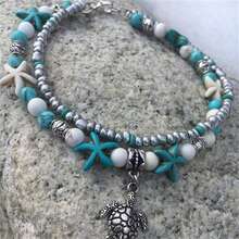 In-Demand Overseas Turquoise, Starfish, Sea Turtle Multi-Layer Handmade Anklet Set, Retro Beach & Surf Style, Ready To Ship - Multicolor - View 4
