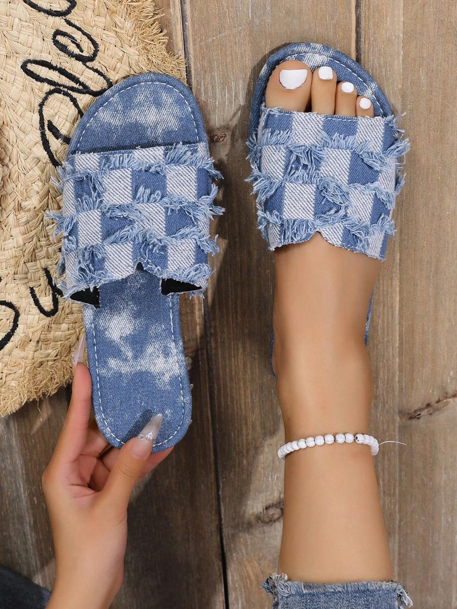 Women Slip-On Sandals, Casual Open Toe Flat Summer Shoes, Lightweight Slide Sandals