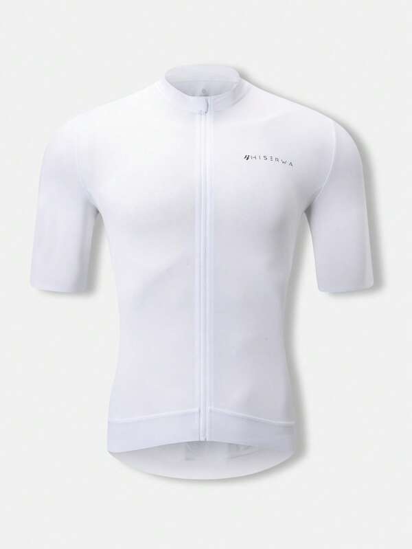 HISERWA White Cycling Short Sleeve Jersey, Professional Tight-Fit Breathable Athletic Shirt For Outdoor Bike Sports, Men, Classic Design With Full Zipper, Wide Hem Band, 3 Rear Pockets, Reflective Trim, Seamless Cuffs, XS-XL