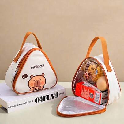 1pc Cute Kapibala & Bear Pattern Mini Lunch Bag, Portable Thermal Insulated Picnic Bag, Dustproof & Waterproof Food Container Storage Bag, Bento Lunch Box Bag, Reusable Cooler Bag, Multifunctional Handbag, Suitable For Student And Adult Use In Home, School, Dorm, Office, Outdoor Camping, Picnic, Travel, Back To School