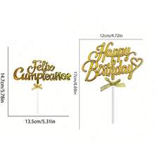 1pc/3pcs Gold Spanish Happy Birthday Cake Topper For Birthday Party Cake Decoration - Multicolor - View 8