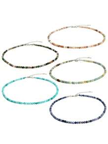Collar de cadena de clavícula de estilo Y2K con piedra natural de aquamarina, joyería de collar de cuentas de topacio de 4 mm de colores, adecuado para uso diario y conjuntos
