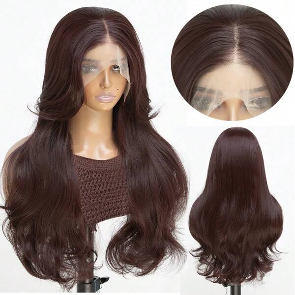 Red Brown 13x6 Synthetic Lace Front Wigs For Women 22 Inch Long Straight Glueless Kanekalon Hair Resistant Synthetic Hair Wigs Free Part 150% Density For Women Daily Party Vacation Holiday Use Easy To Install And Take Off For Beginners