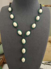 1 pezzo Collana da donna stile retrò western, con ciondolo a forma di Y e intarsi in turchese, adatta per spiaggia, vacanza, festa, collana per la clavicola