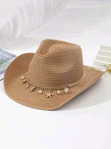 1 Peça Chapéu Panamá Unissex com Borlas, Decoração Boho Jazz, Chapéu de Vaqueira, Chapéu de Cowboy, Chapéu de Palha, Chapéu de Praia para Uso Externo